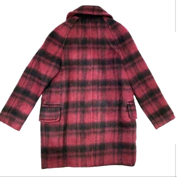Coach Plaid Maroon Wool Alpaca Coat Red Pea Coat Small - Picture 2 of 10